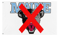 A mockup of the custom flag 'umainesucks flag' on a white background
