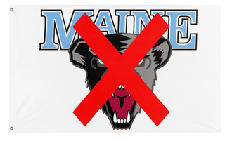 A mockup of the custom flag 'umainesucks flag' on a white background