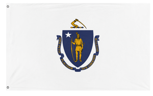 A mockup of the custom flag 'Massachusetts State Flag' on a white background