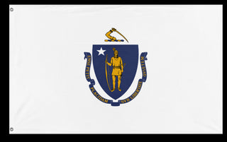 A mockup of the custom flag 'Massachusetts State Flag' on a white background