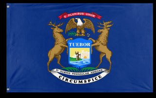A mockup of the custom flag 'Michigan State Flag' on a white background