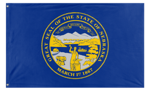 A mockup of the custom flag 'Nebraska State Flag' on a white background