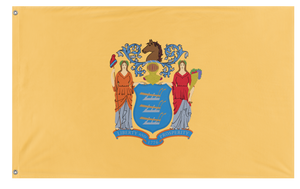 A mockup of the custom flag 'New Jersey State Flag' on a white background