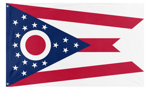 A mockup of the custom flag 'Ohio State Flag' on a white background