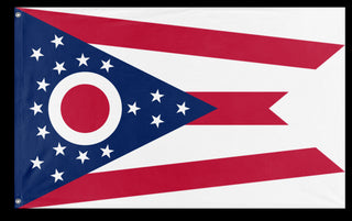 A mockup of the custom flag 'Ohio State Flag' on a white background