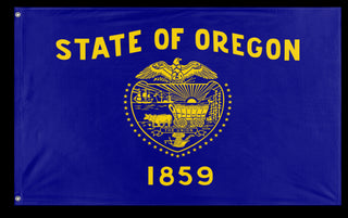 A mockup of the custom flag 'Oregon State Flag' on a white background