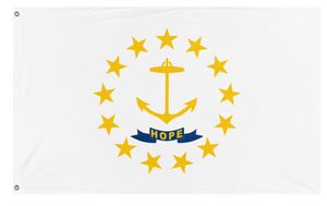 A mockup of the custom flag 'Rhode Island State Flag' on a white background