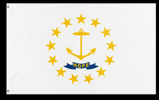 A mockup of the custom flag 'Rhode Island State Flag' on a white background