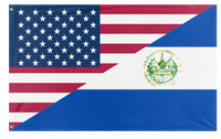 A mockup of the custom flag 'Salvadoran American Heritage Flag' on a white background