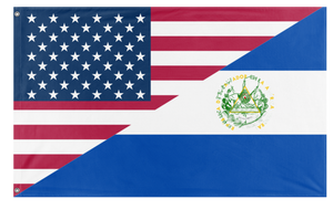 A mockup of the custom flag 'Salvadoran American Heritage Flag' on a white background