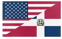 A mockup of the custom flag 'Dominican American Heritage Flag' on a white background