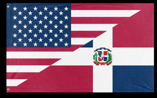 A mockup of the custom flag 'Dominican American Heritage Flag' on a white background