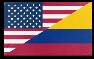 A mockup of the custom flag 'Colombian American Heritage Flag' on a white background