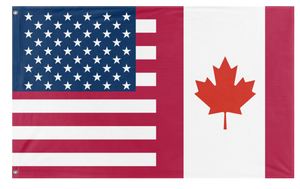 A mockup of the custom flag 'Canadian American Heritage Flag' on a white background