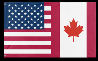 A mockup of the custom flag 'Canadian American Heritage Flag' on a white background