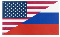 A mockup of the custom flag 'Russian American Heritage Flag' on a white background