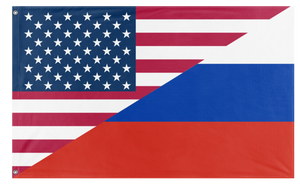 A mockup of the custom flag 'Russian American Heritage Flag' on a white background