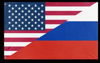 A mockup of the custom flag 'Russian American Heritage Flag' on a white background
