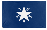A mockup of the custom flag 'De Zavala Texas Flag' on a white background