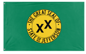 A mockup of the custom flag 'State of Jefferson flag' on a white background