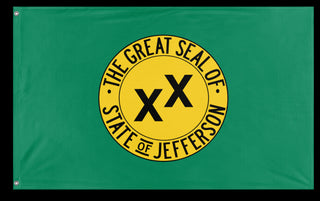 A mockup of the custom flag 'State of Jefferson flag' on a white background
