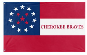 A mockup of the custom flag '1st Cherokee Mounted Rifles Flag' on a white background