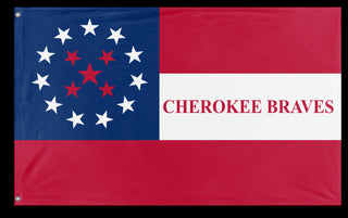 A mockup of the custom flag '1st Cherokee Mounted Rifles Flag' on a white background