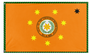 A mockup of the custom flag 'Cherokee Nation flag' on a white background