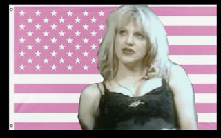 A mockup of the custom flag 'courtney love flag' on a white background