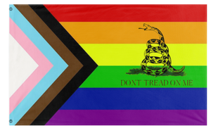 A mockup of the custom flag 'Gadsten Pride flag' on a white background