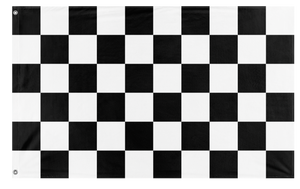 A mockup of the custom flag 'Black and white Checkered Racing Flag' on a white background