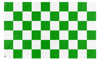 A mockup of the custom flag 'Green and White Checkered flag' on a white background