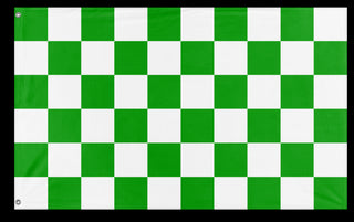 A mockup of the custom flag 'Green and White Checkered flag' on a white background