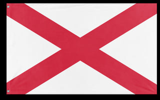A mockup of the custom flag 'Racing White with Red Cross Flag' on a white background