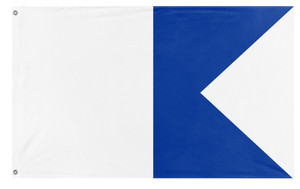 A mockup of the custom flag 'Alfa Signal Flag' on a white background