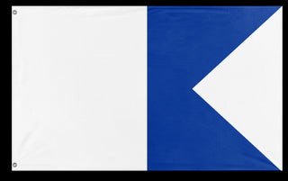 A mockup of the custom flag 'Alfa Signal Flag' on a white background