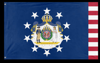 A mockup of the custom flag 'Kingdom of America Navy flag' on a white background