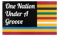 A mockup of the custom flag 'FUNKADELIC flag' on a white background