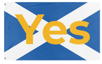 A mockup of the custom flag 'ScotlandYes flag' on a white background