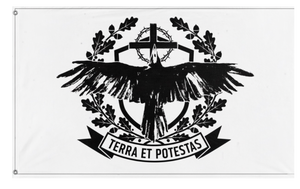 A mockup of the custom flag 'TERRA ET POTESTAS  flag' on a white background