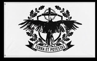 A mockup of the custom flag 'TERRA ET POTESTAS  flag' on a white background
