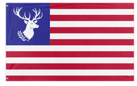 A mockup of the custom flag 'Whitetail Union flag' on a white background