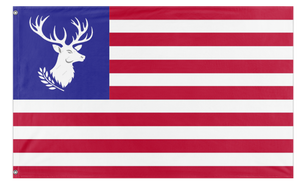 A mockup of the custom flag 'Whitetail Union flag' on a white background