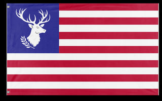 A mockup of the custom flag 'Whitetail Union flag' on a white background