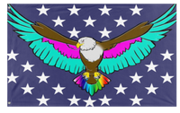 A mockup of the custom flag 'Queen Eagle flag' on a white background