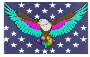 A mockup of the custom flag 'Queen Eagle flag' on a white background