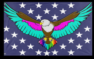 A mockup of the custom flag 'Queen Eagle flag' on a white background