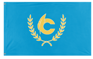 A mockup of the custom flag 'Center Club Sig Chi flag' on a white background