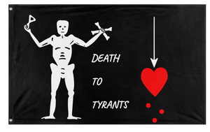 A mockup of the custom flag 'Bart Robert's Death flag' on a white background