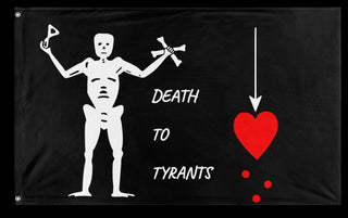 A mockup of the custom flag 'Judgement of Tyrants flag' on a white background